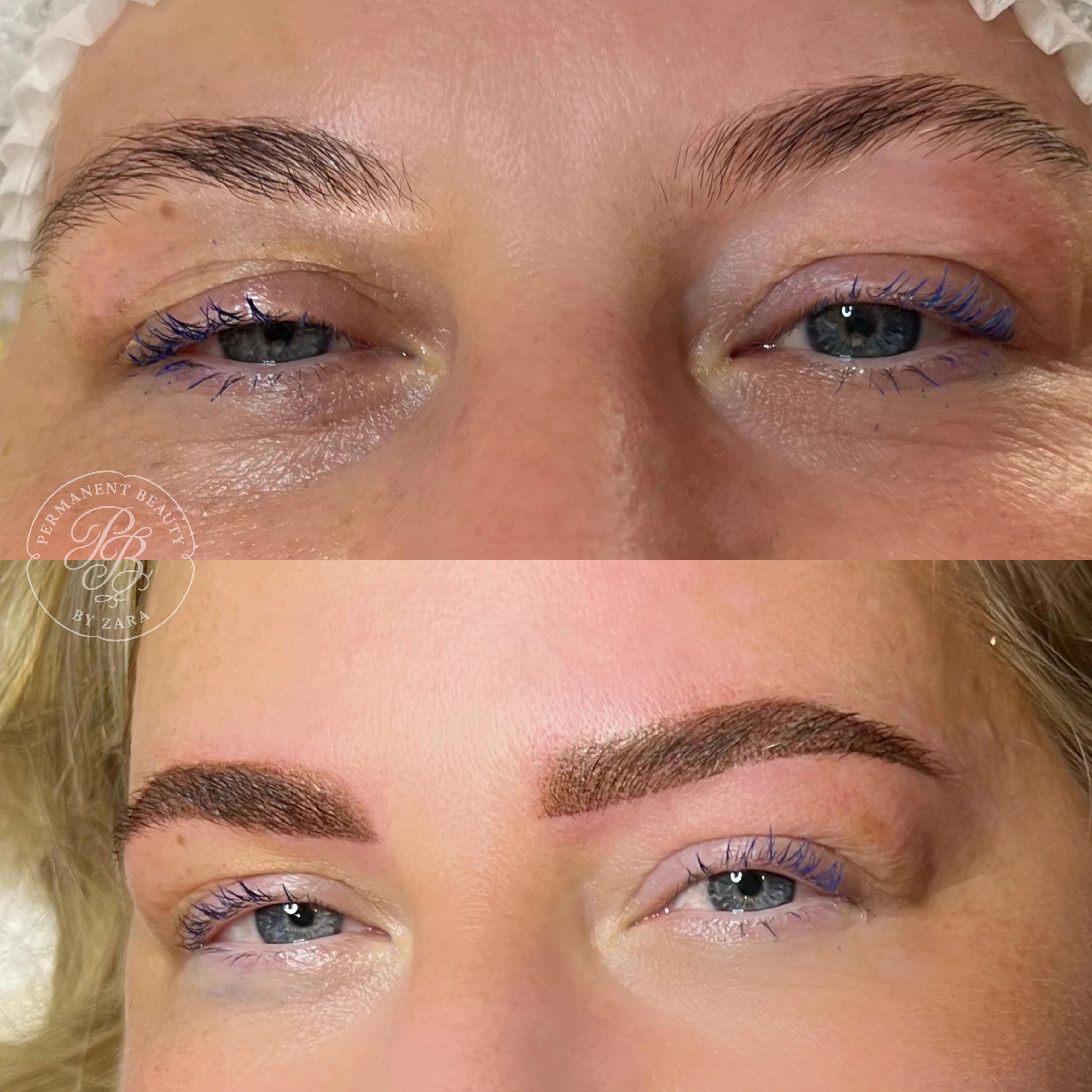 Augenbrauen Permanent Make-up Vorher-Nachher mit definierter Form und voller Farbe