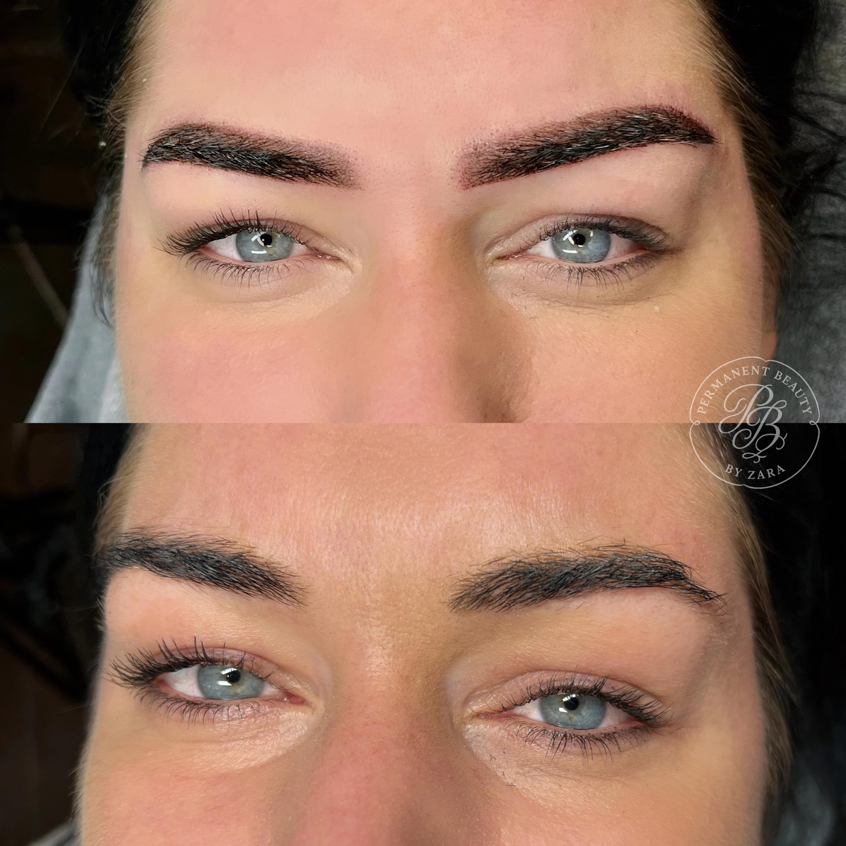 Powder Brows frisch gemacht und abgeheiltes Ergebnis