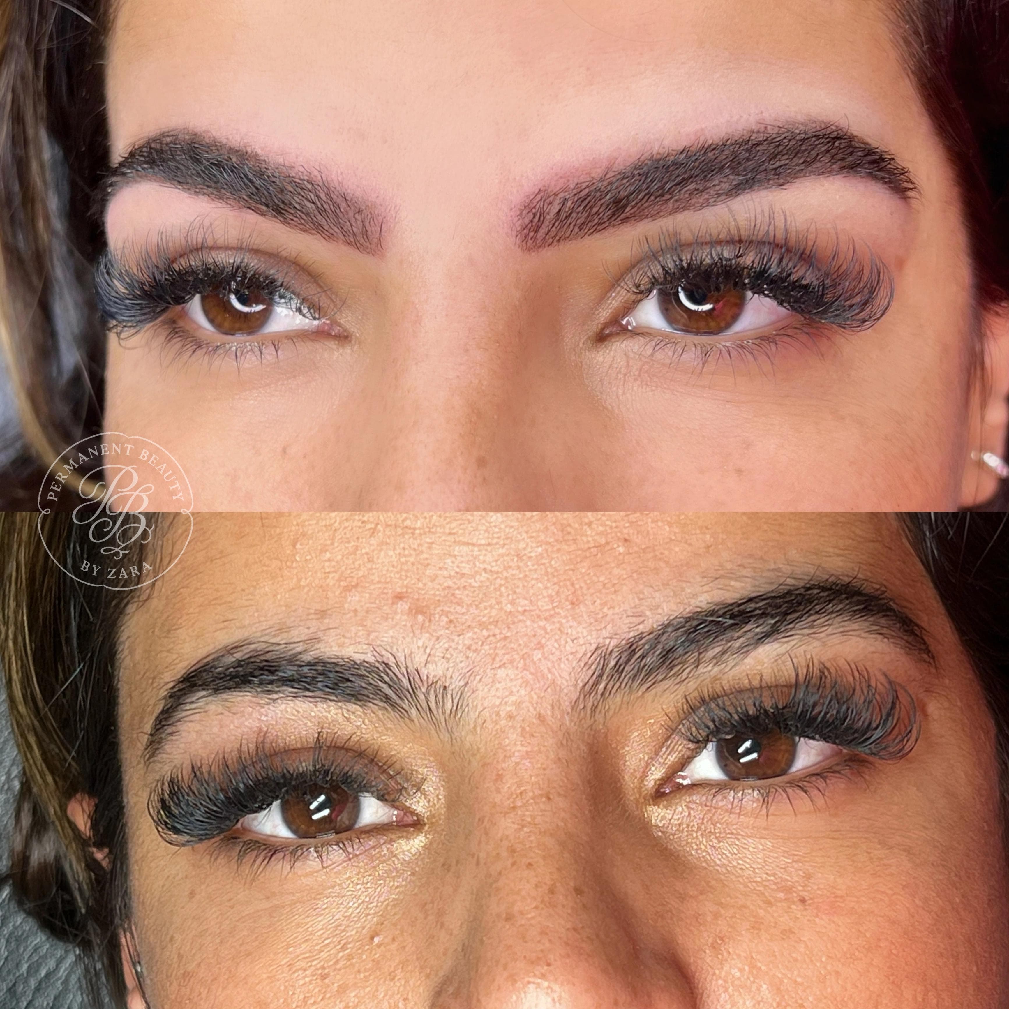 Permanent Make-up Augenbrauen Vorher-Nachher mit langen Wimpern