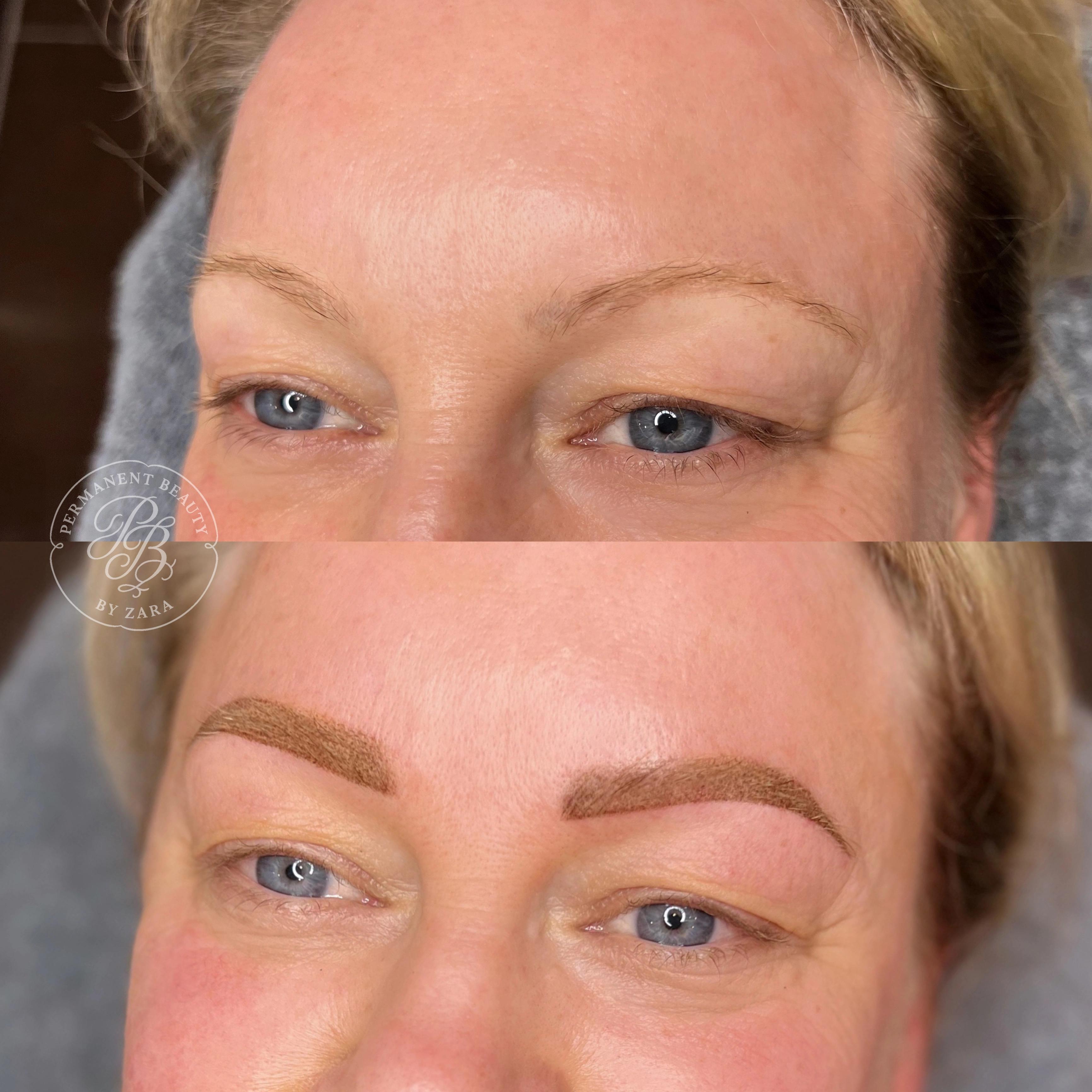 Permanent Make-up Augenbrauen Vorher-Nachher in warmem Braunton