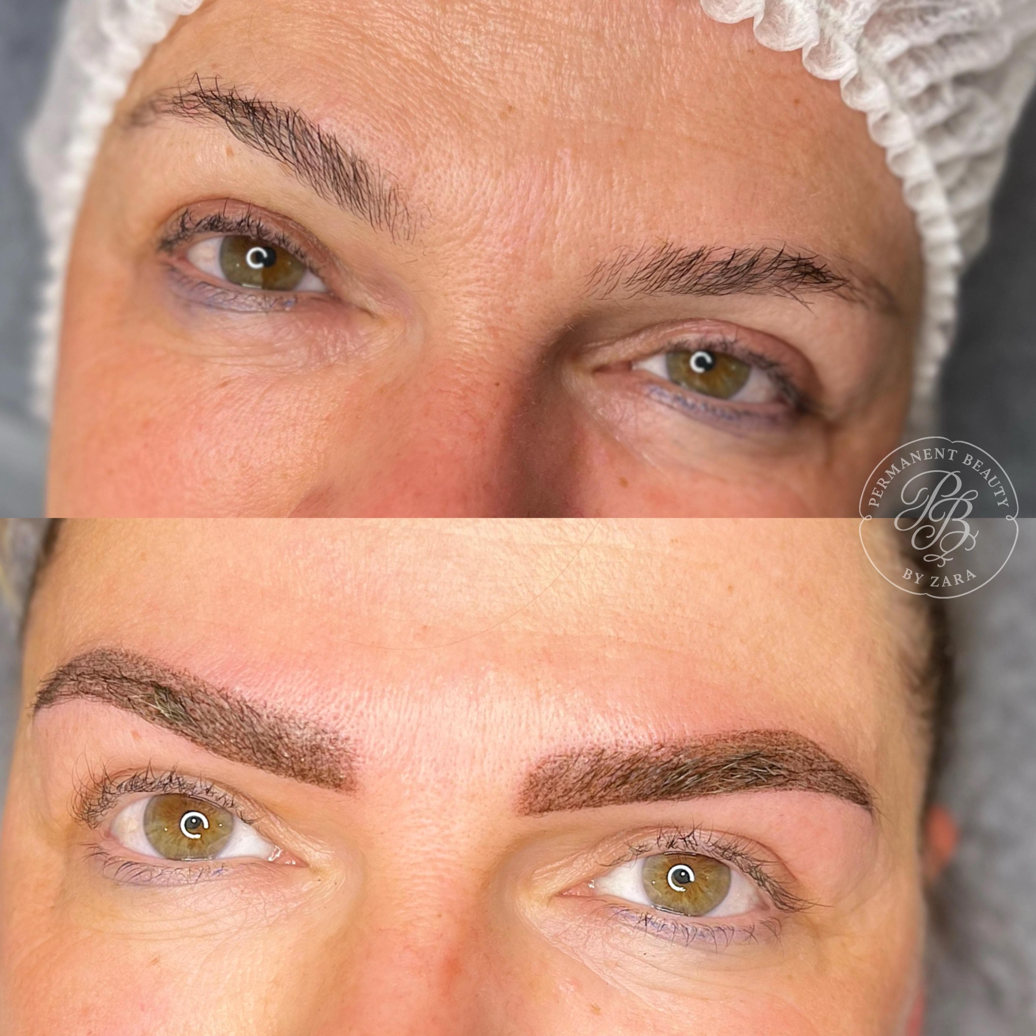 Zarte Powder Brows Vorher-Nachher auf reifer Haut