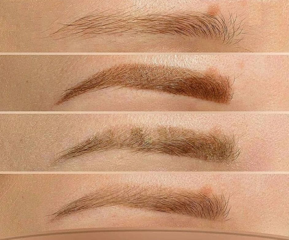 Heilungsprozessphasen für permanentes Augenbrauen-Make-up in Puderoptik
